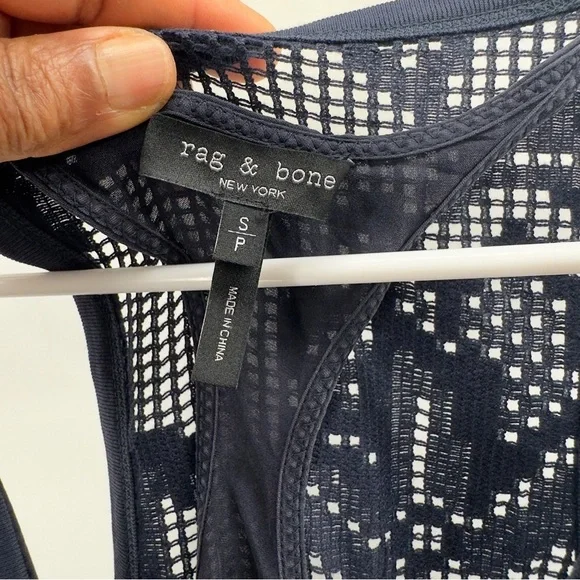 RAG & BONE New York $495 Navy Mesh Lace Lined Stella Midi Dress Size S - Picture 7 of 13